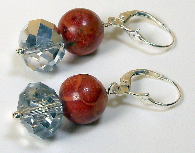 NEW! Sponge Coral and Chinese Crystal Earrings