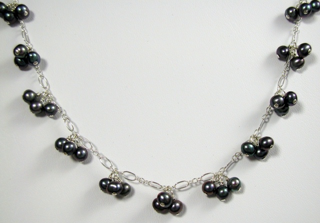 Grey Pearl Cluster Necklace