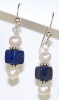 Lapis Cube and Pearl Earrings