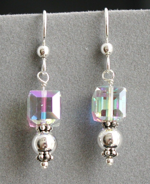 Aurora Borealis Cubes and Silver Earrings