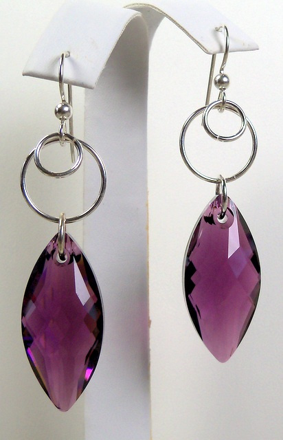 NEW! Swarovski Amethyst and Sterling Hoops Earrings