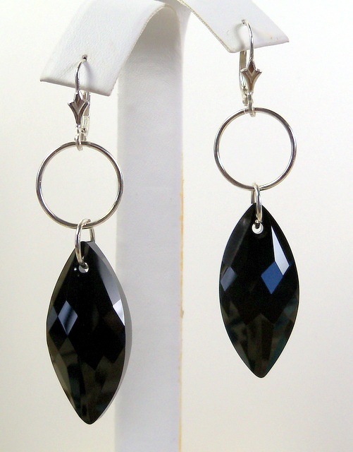 NEW! Swarovski Jet on Single Silver Hoop Earrings