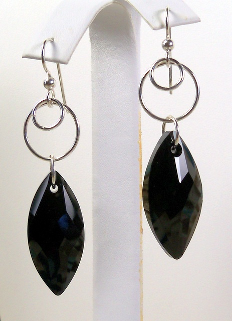 NEW! Swarovski Jet on Silver Hoops Earrings