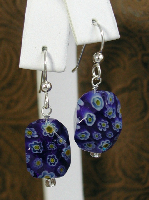 Blue Millefiori Glass Earrings