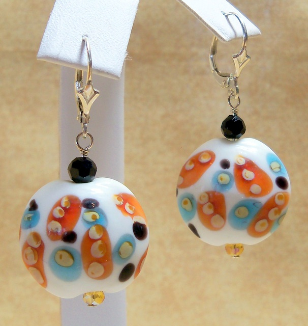 NEW! Glass Coins and Chinese Crystal Earrings