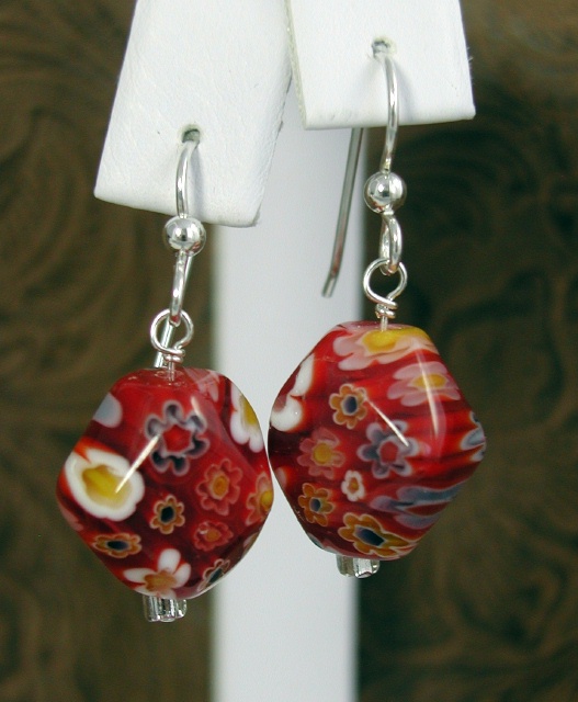 Red Millefiori Glass Earrings