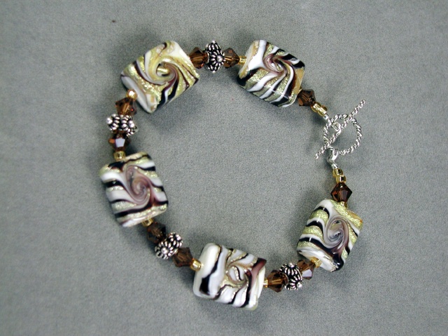 Lampwork Rectangles and Swarovski Crystal Bracelet