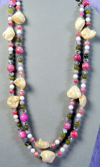 NEW! 44" Mother of Pearl and Mixed Stone Necklace