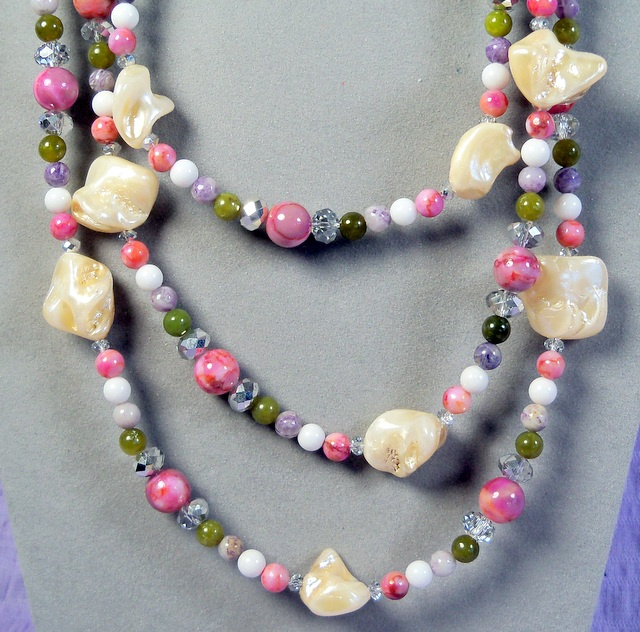 NEW!  62" Mother of Pearl Nuggets with Mixed Stones Necklace