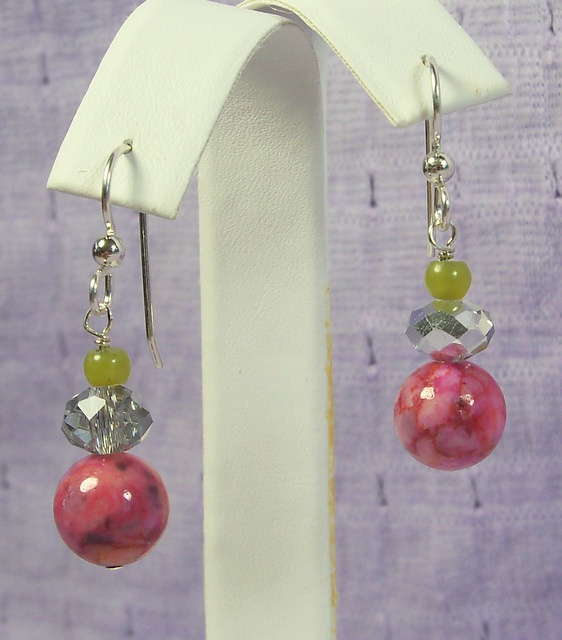 NEW! Pink Jasper and Green Jade Earrings