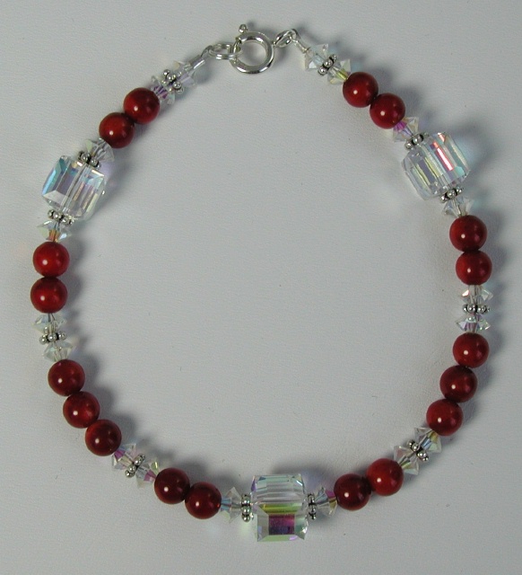 Red Coral and Swarovski Crystal Cube Bracelet