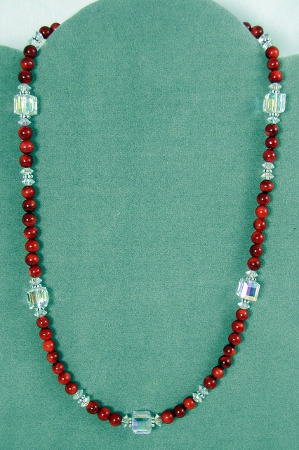 Red Coral and Swarovski Crystal Cube Necklace