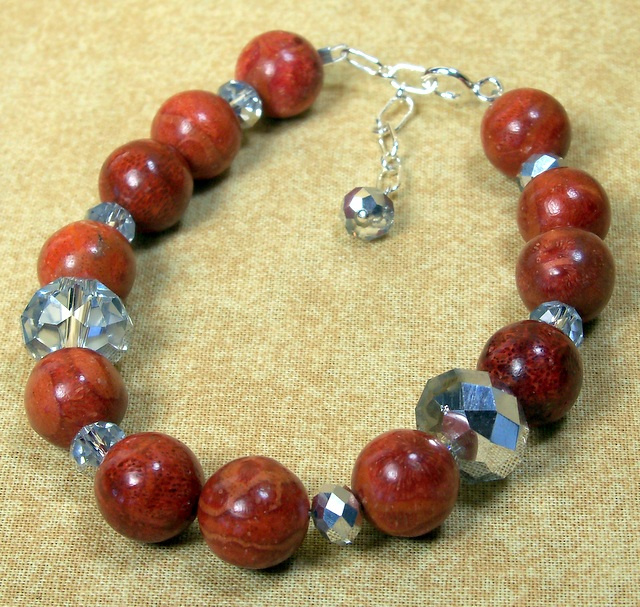NEW! Sponge Coral and Chinese Crystal Bracelet
