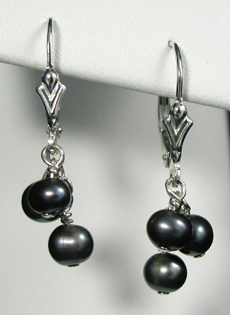 Grey Pearl Cluster Earrings