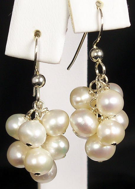 White Pearl Cluster Earrings