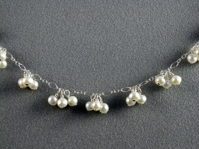 White Pearl Cluster Cascade Necklace