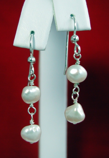 White Pearl Nugget Earrings