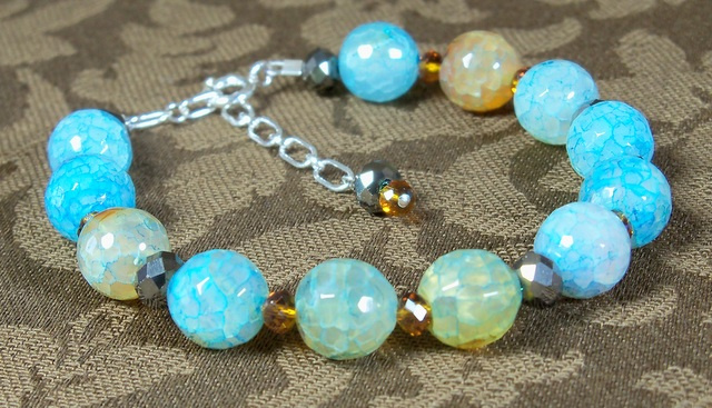 NEW! Antique Blue Agate and Chinese Crystal Bracelet
