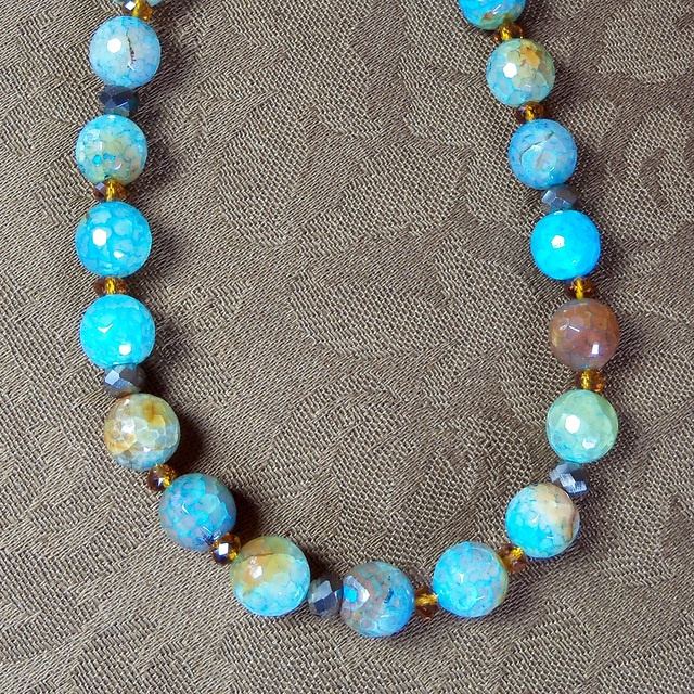 NEW! Antique Blue Agate and Chinese Crystal Necklace