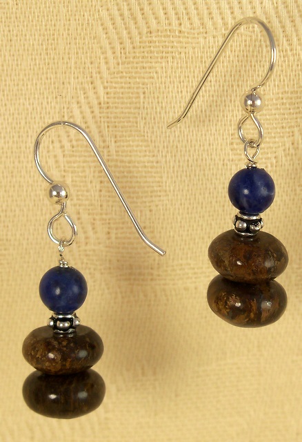 Bronzite Rondelles with Sodalite Earrings