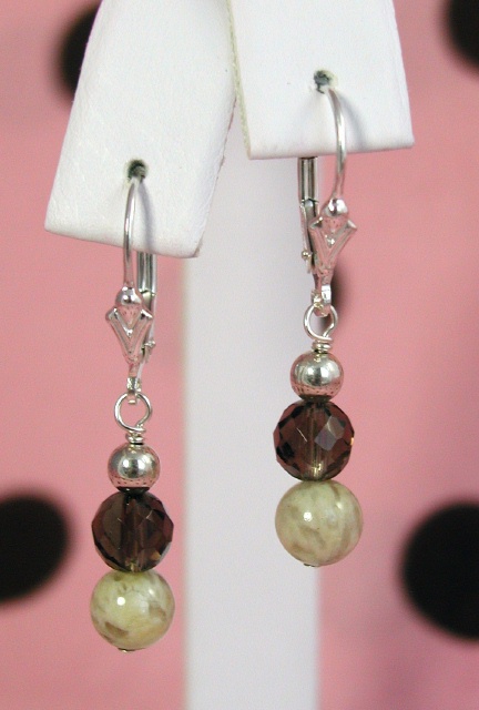 Feldspath Graphic and Smokey Quartz Earrings