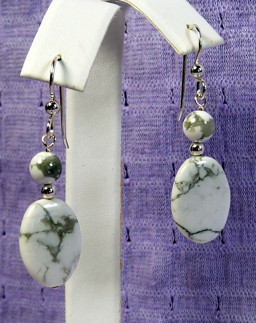 NEW! Howlite Flat Oval Earrings