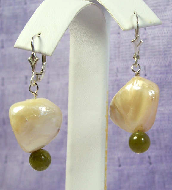 NEW! Mother of Pearl and Jade Earrings