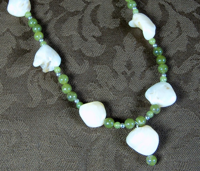 NEW! Mother of Pearl and Jade Pendant Necklace