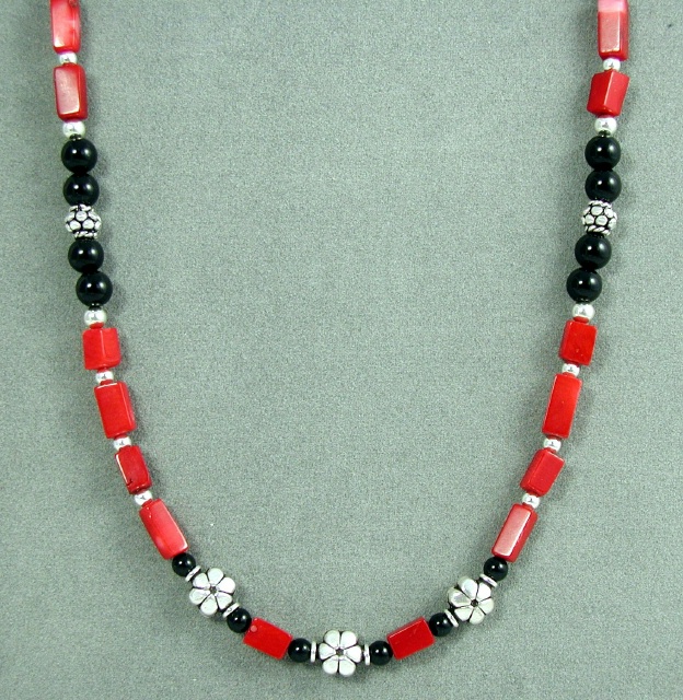 Red Coral and Black Onyx Necklace