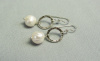 White Pearl and Silver Hammered Oval Earrings