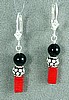 Red Coral, Black Onyx, and Silver Nugget Earrings
